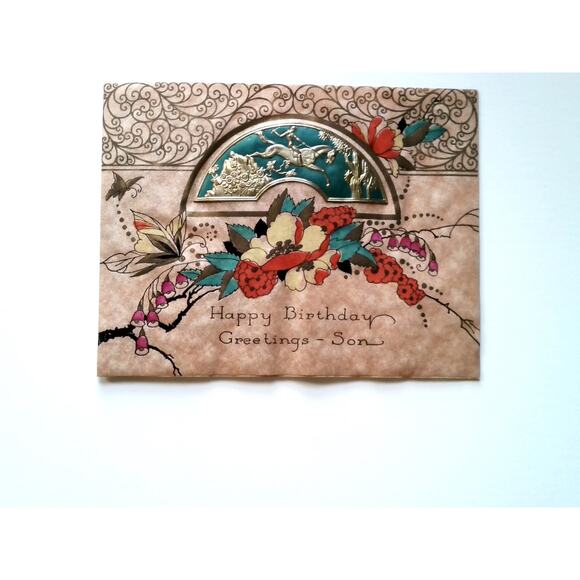 Vintage 1940s Embossed Happy Birthday Son Greeting Card with Horse Motif - Picture 1 of 3